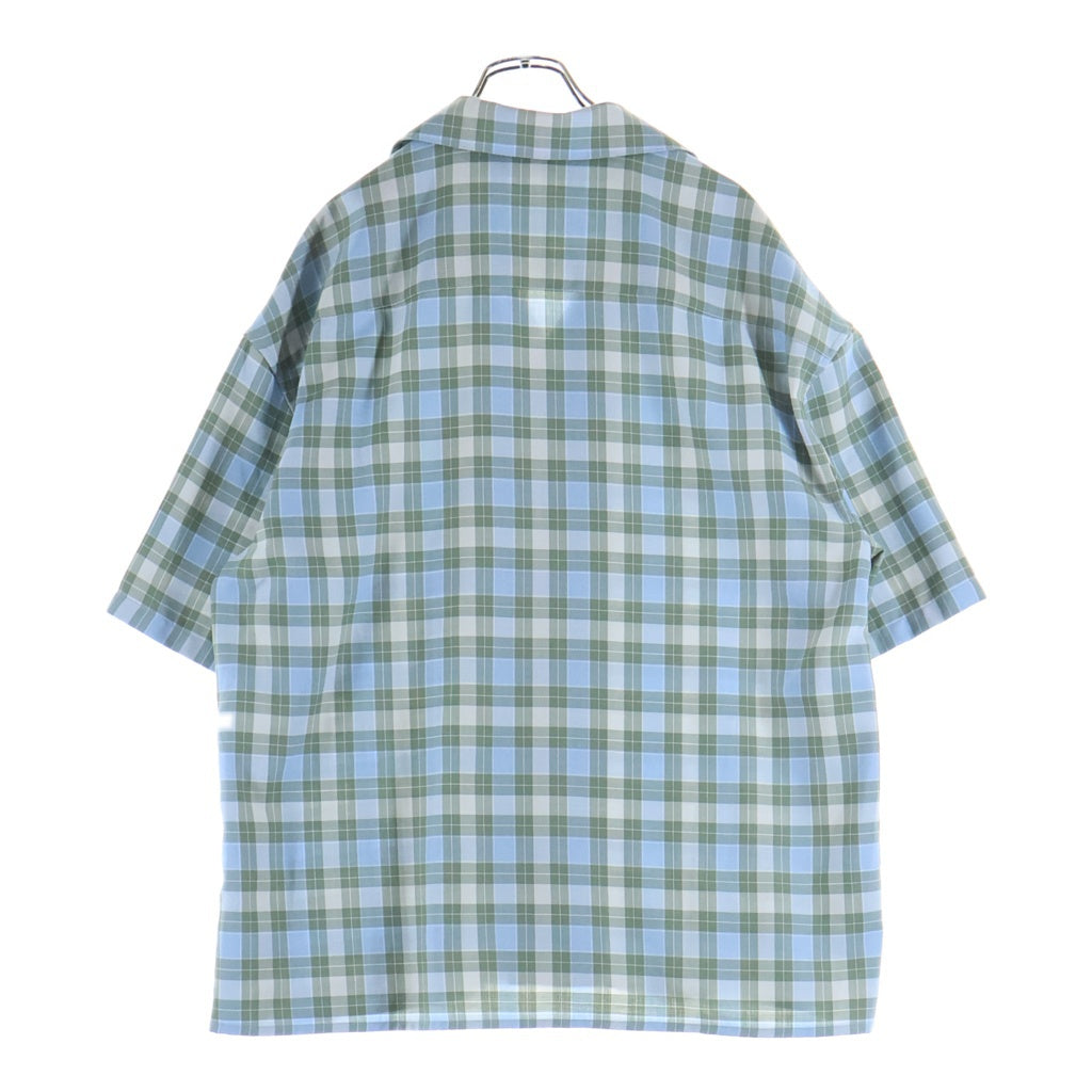 LOEWE(ロエベ) 25AW アナグラム チェック柄 ボタンアップ オープンカラー ボウリング半袖シャツ ブルー H526Y05WF0