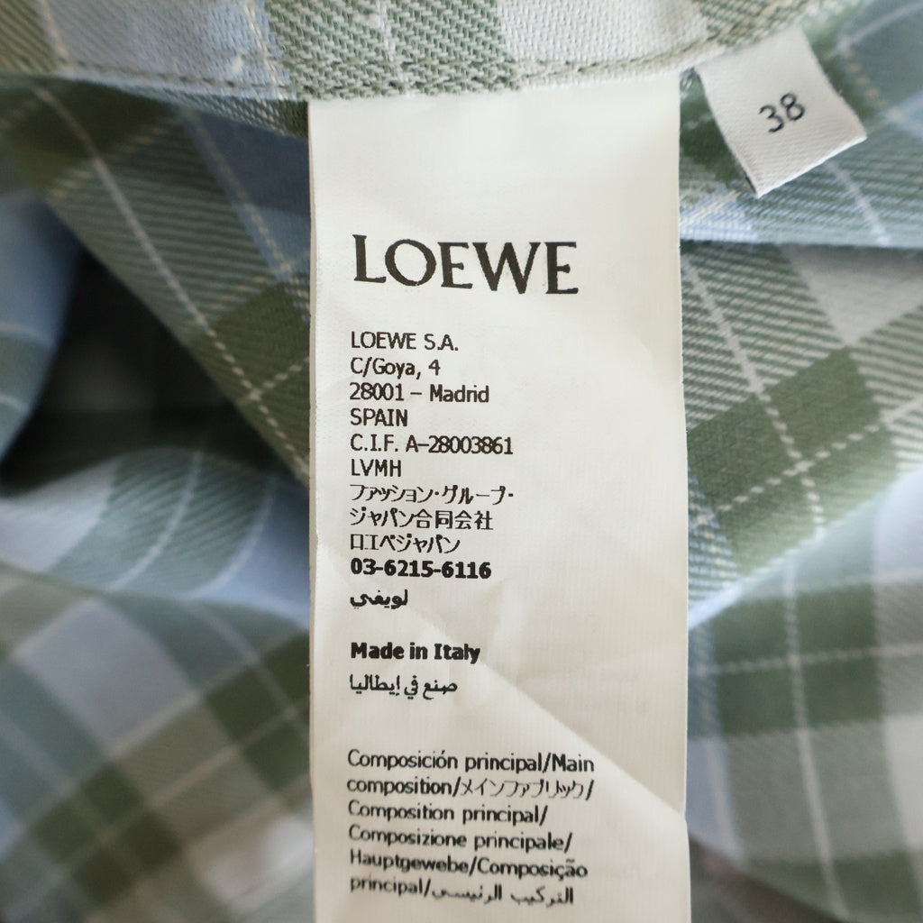 LOEWE(ロエベ) 25AW アナグラム チェック柄 ボタンアップ オープンカラー ボウリング半袖シャツ ブルー H526Y05WF0