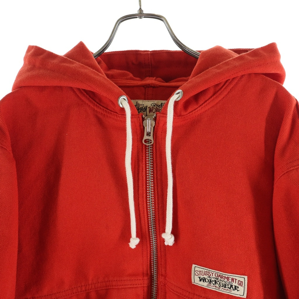 STUSSY(ステューシー) WORK JACKET UNLINED CANVAS キャンバス ドローコード コットン ジップアップ フーディー パーカー ワークジャケット レッド 115913