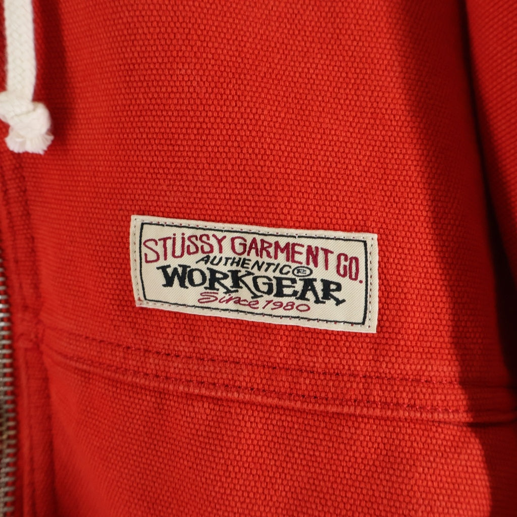 STUSSY(ステューシー) WORK JACKET UNLINED CANVAS キャンバス ドローコード コットン ジップアップ フーディー パーカー ワークジャケット レッド 115913
