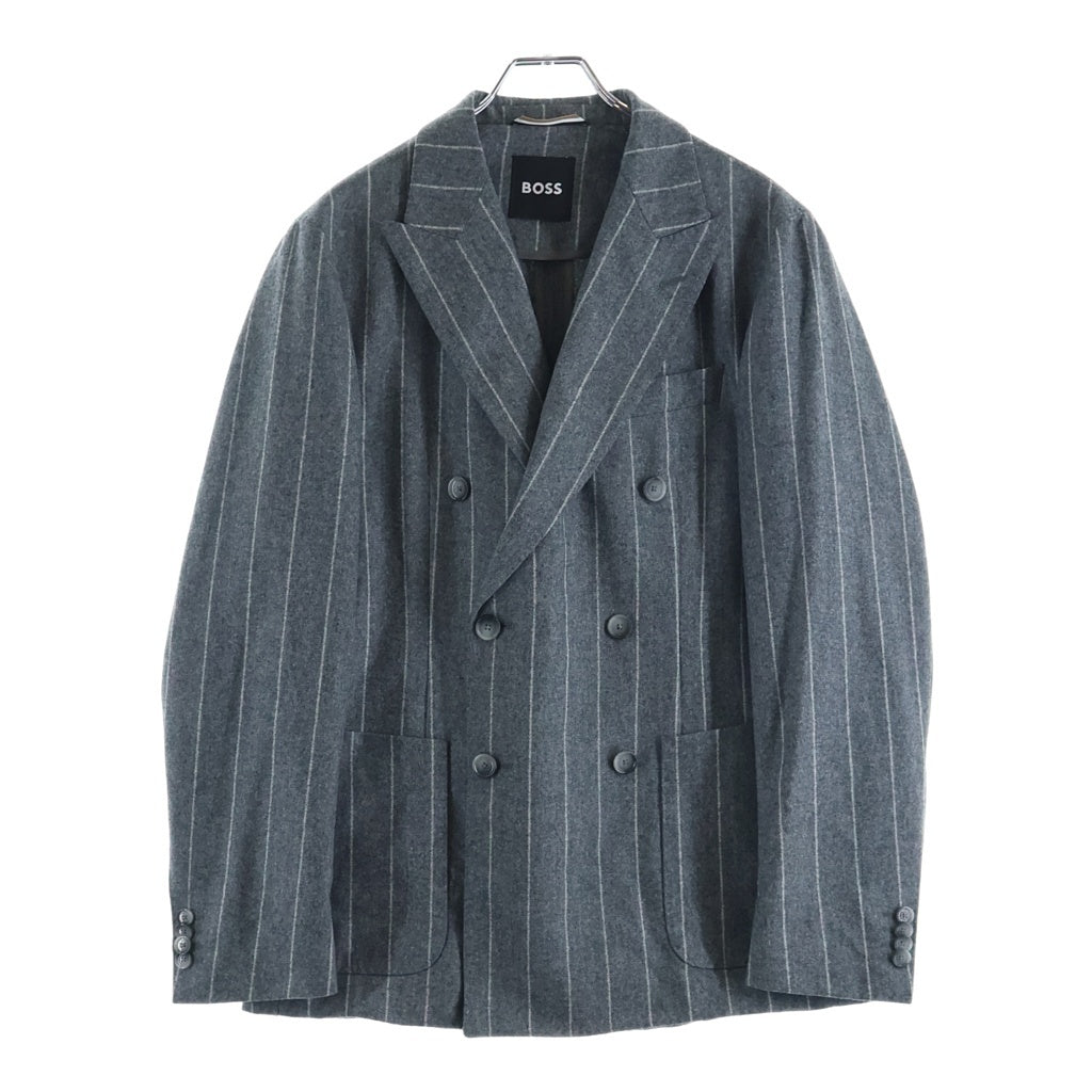 HUGO BOSS(ヒューゴボス) ストライプ柄 セットアップスーツ ダブルブレスト ウールテーラードジャケット 1タック スラックスパンツ グレー 10229122