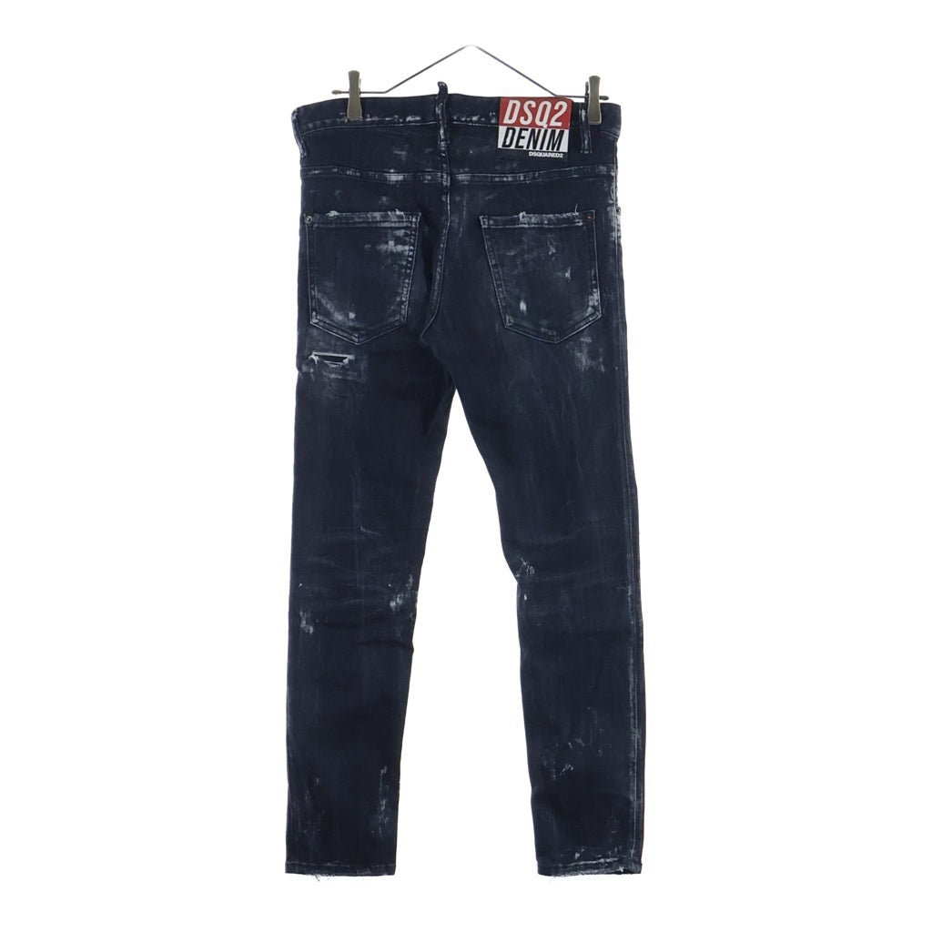 DSQUARED2(ディースクエアード) SKATER JEAN スケータージーン ウォッシュ加工 ペイント加工 ボタンフライ スキニーデニムパンツ ブラック S74LB1325 S30503