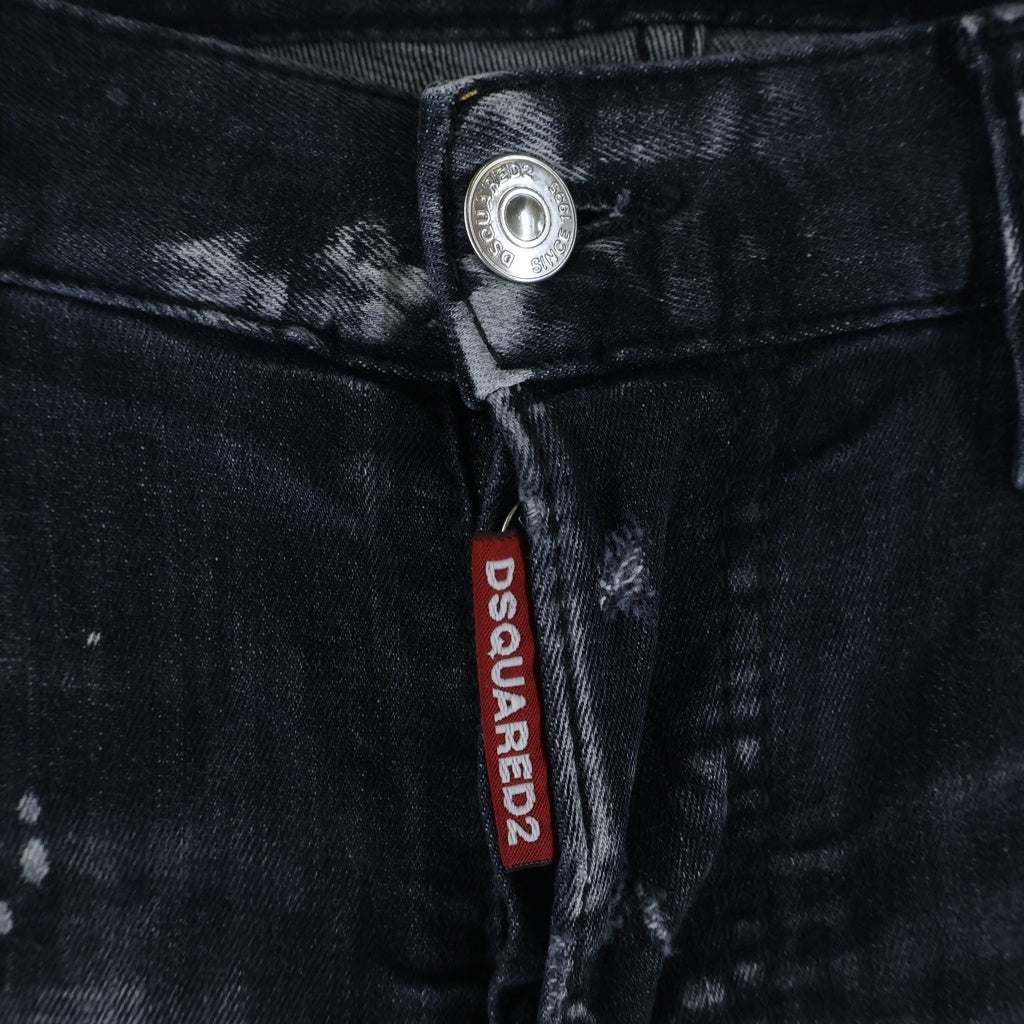 DSQUARED2(ディースクエアード) SKATER JEAN スケータージーン ウォッシュ加工 ペイント加工 ボタンフライ スキニーデニムパンツ ブラック S74LB1325 S30503
