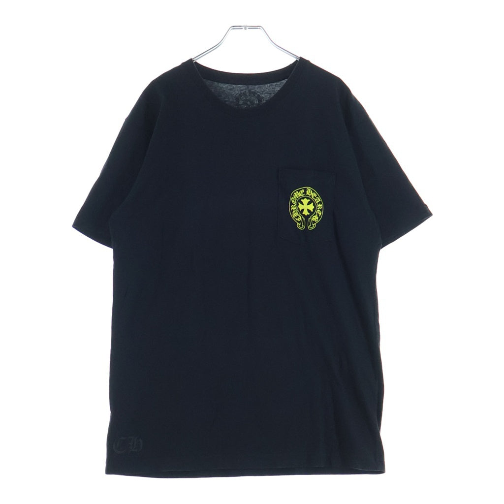 CHROME HEARTS(クロムハーツ) MADE IN HOLLYWOOD VERTICAL LOGO TEE メイドインハリウッド ヴァーティカルロゴ クルーネック ポケット 半袖Tシャツカットソー ブラック/イエロー