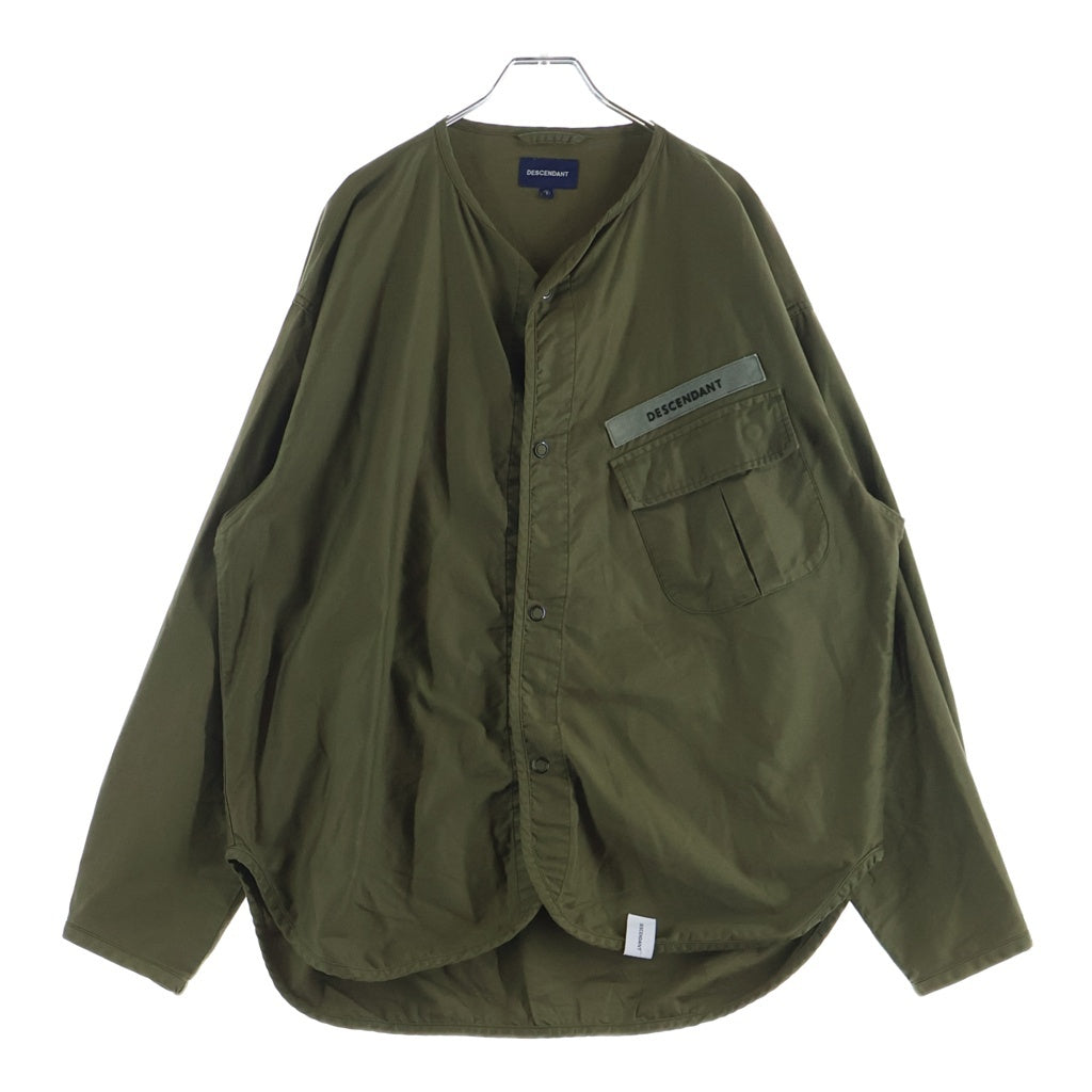 DESCENDANT(ディセンダント) 20AW REMNANTS SATIN LS SHIRT サテン ノーカラー長袖シャツ カーキ