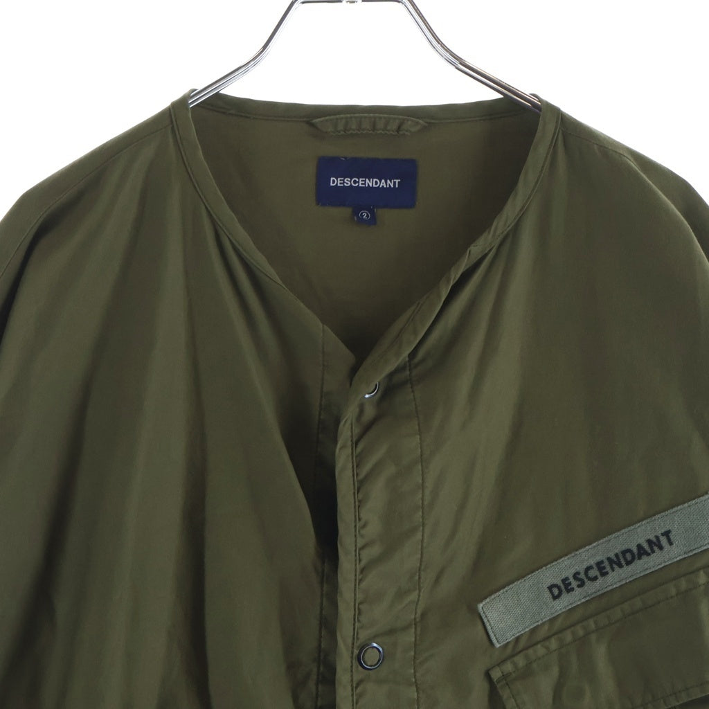 DESCENDANT(ディセンダント) 20AW REMNANTS SATIN LS SHIRT サテン ノーカラー長袖シャツ カーキ