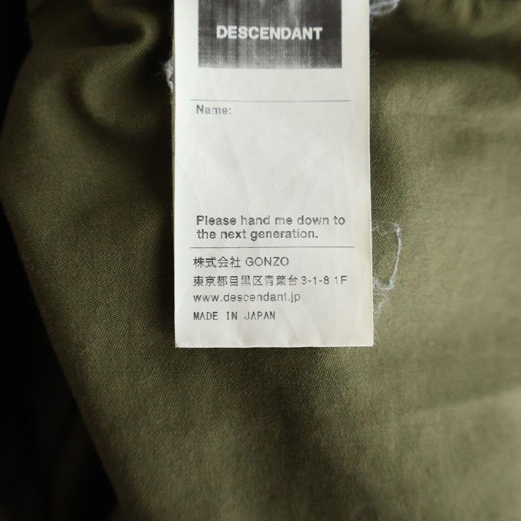 DESCENDANT(ディセンダント) 20AW REMNANTS SATIN LS SHIRT サテン ノーカラー長袖シャツ カーキ