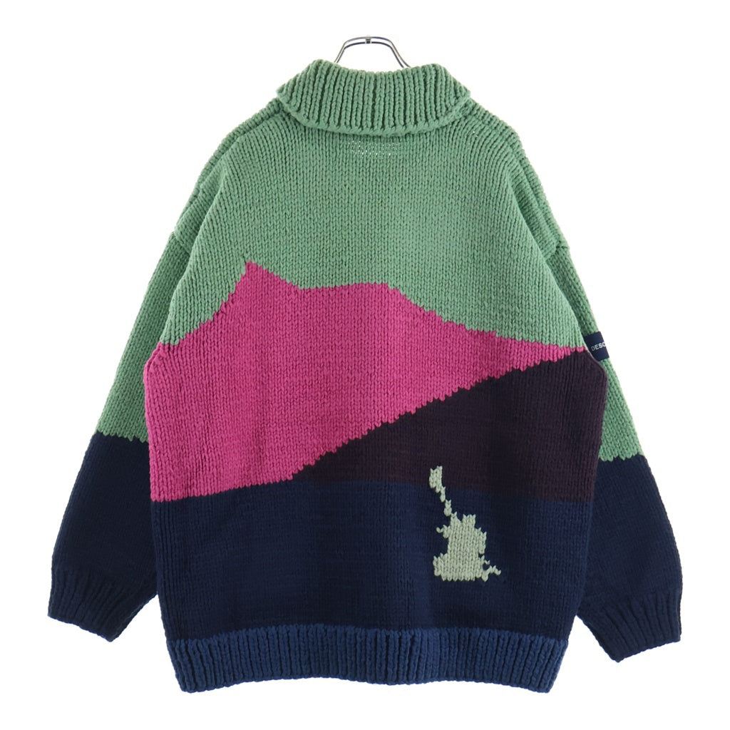 DESCENDANT(ディセンダント) 24AW DAWN COWICHAN SWEATER ダウンカウチンニット ジップアップセーター グリーン/ネイビー