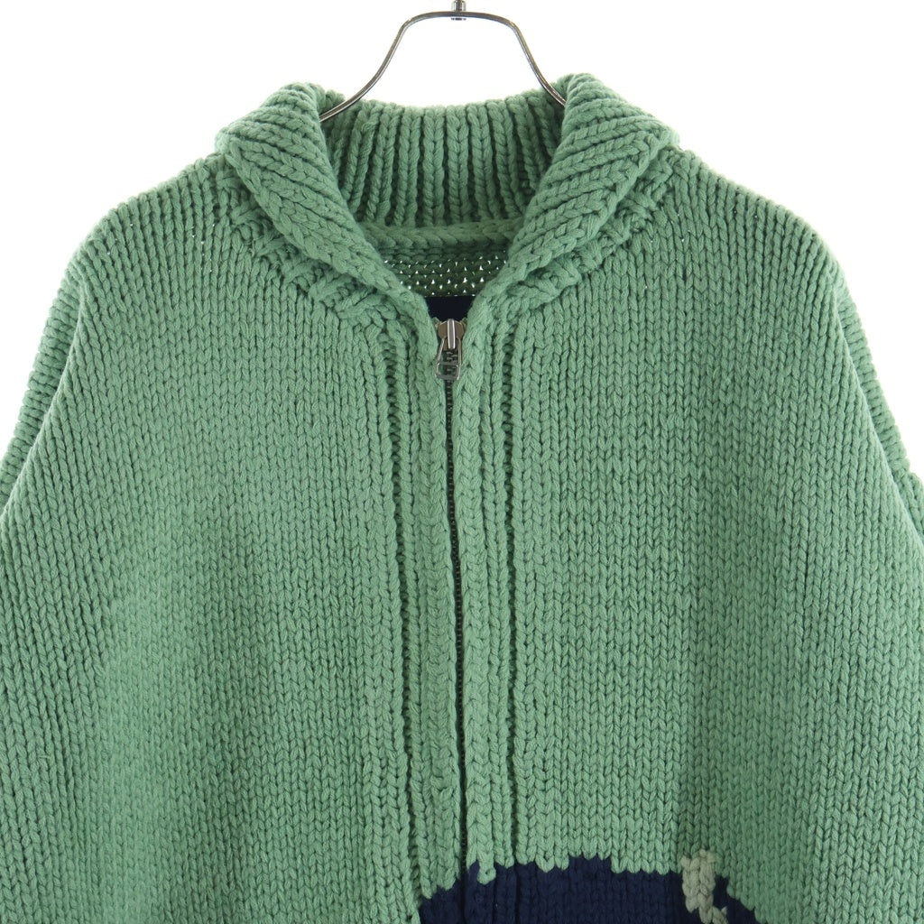 DESCENDANT(ディセンダント) 24AW DAWN COWICHAN SWEATER ダウンカウチンニット ジップアップセーター グリーン/ネイビー