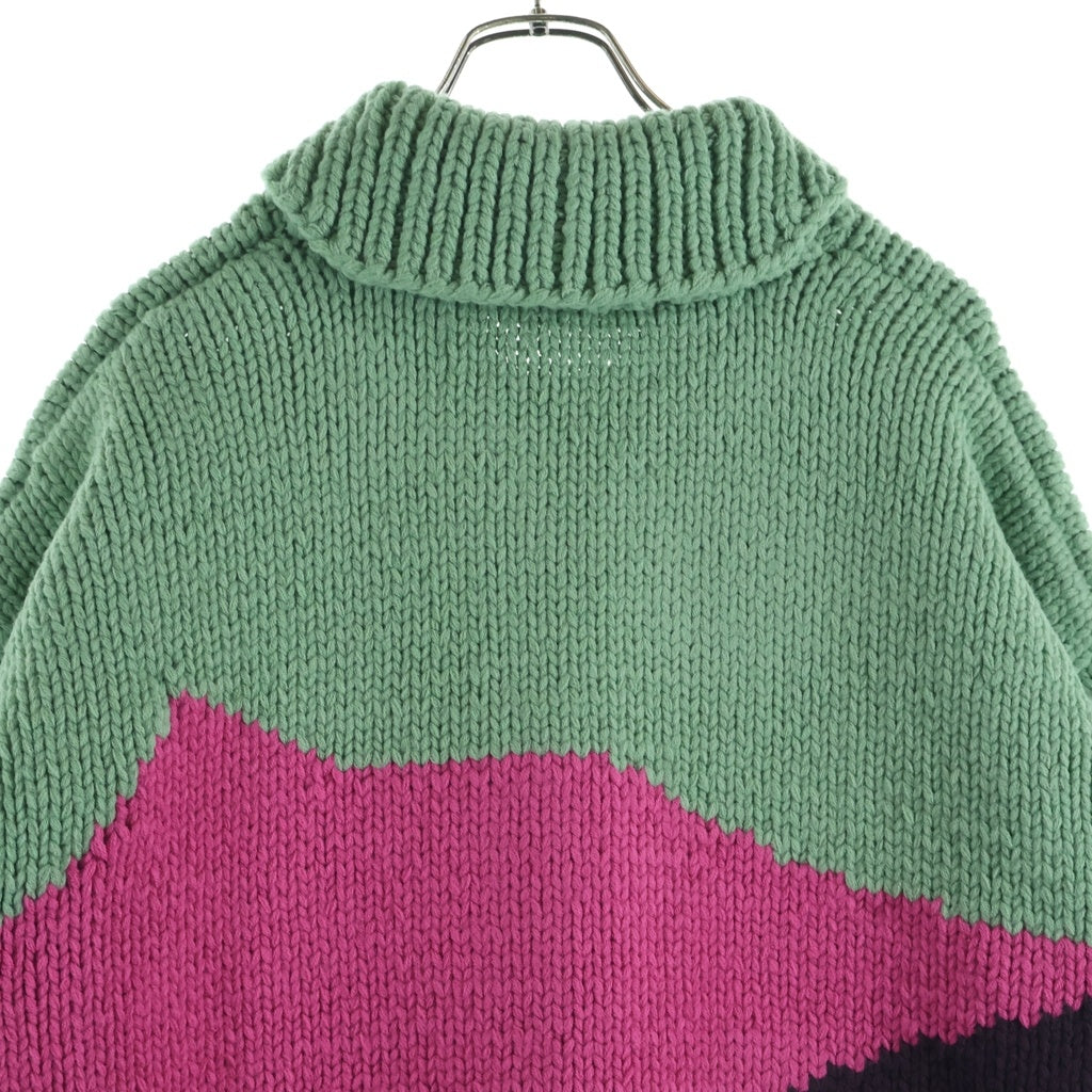 DESCENDANT(ディセンダント) 24AW DAWN COWICHAN SWEATER ダウンカウチンニット ジップアップセーター グリーン/ネイビー