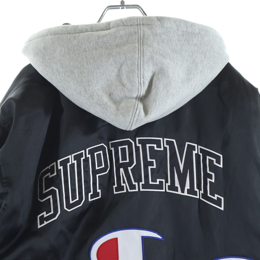 SUPREME(シュプリーム) 18AW ×CHAMPION Hooded Satin Varsity Jacket チャンピオン フーデッドサテン バーシティージャケット ブラック