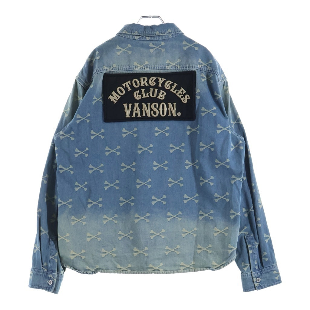 VANSON(バンソン) クロスボーン 総柄 ジャガード デニム長袖シャツ インディゴ