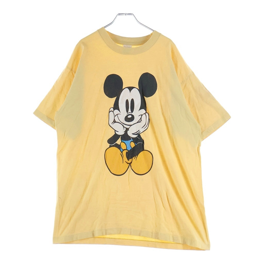 VINTAGE(ヴィンテージ) 90S VINTAGE DISNEY MICKEY&CO ディズニー お座りミッキー フロントプリント クルーネック半袖Tシャツ カットソー イエロー