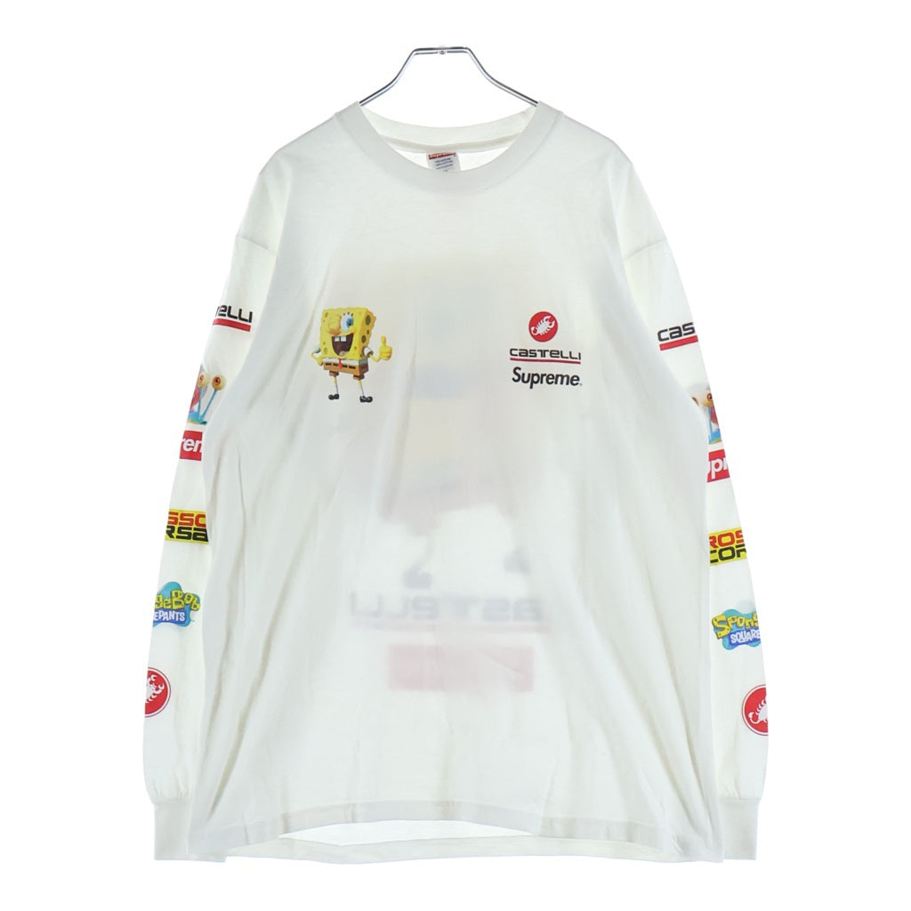 SUPREME(シュプリーム) 25SS ×SpongeBob Castelli Racing L/S Tee スポンジボブ カステリ レーシンググラフィック クルーネック 長袖Tシャツ カットソー ホワイト