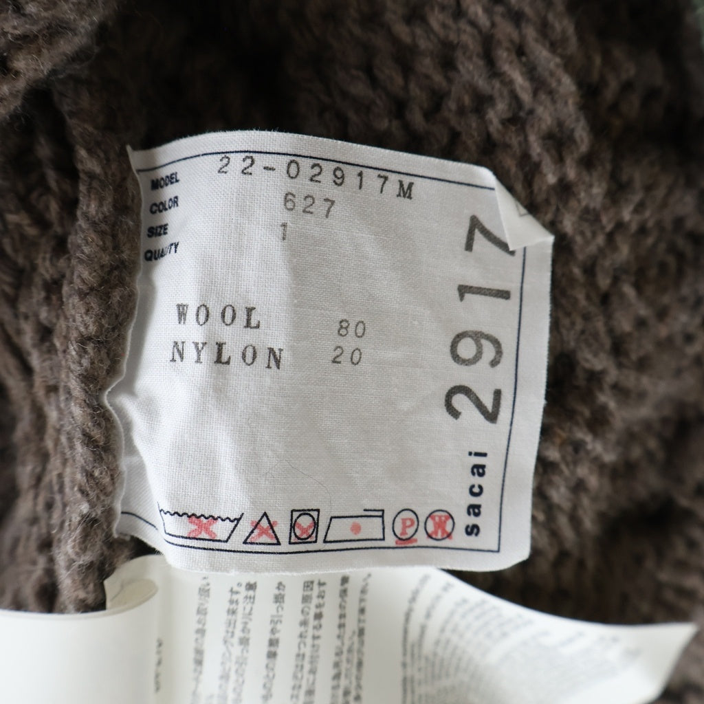 Sacai(サカイ) 22AW ナイロン切り替え ウール クルーネックニットセーター ブラウン 22-02917M