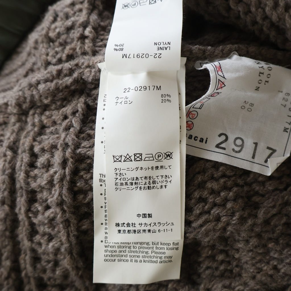 Sacai(サカイ) 22AW ナイロン切り替え ウール クルーネックニットセーター ブラウン 22-02917M