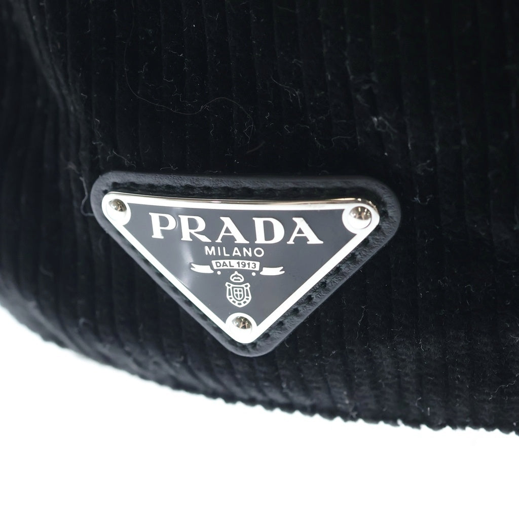 PRADA(プラダ) サイドロゴプレート6パネルキャップ コーデュロイ ブラック