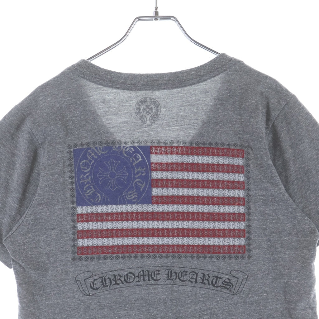 CHROME HEARTS(クロムハーツ) OLD AMERICAN FLAG VINE DAGGER HORSESHOE TEE オールド アメリカンフラッグ ヴァインダガー ホースシュー Vネック 半袖Tシャツ カットソー ブラック