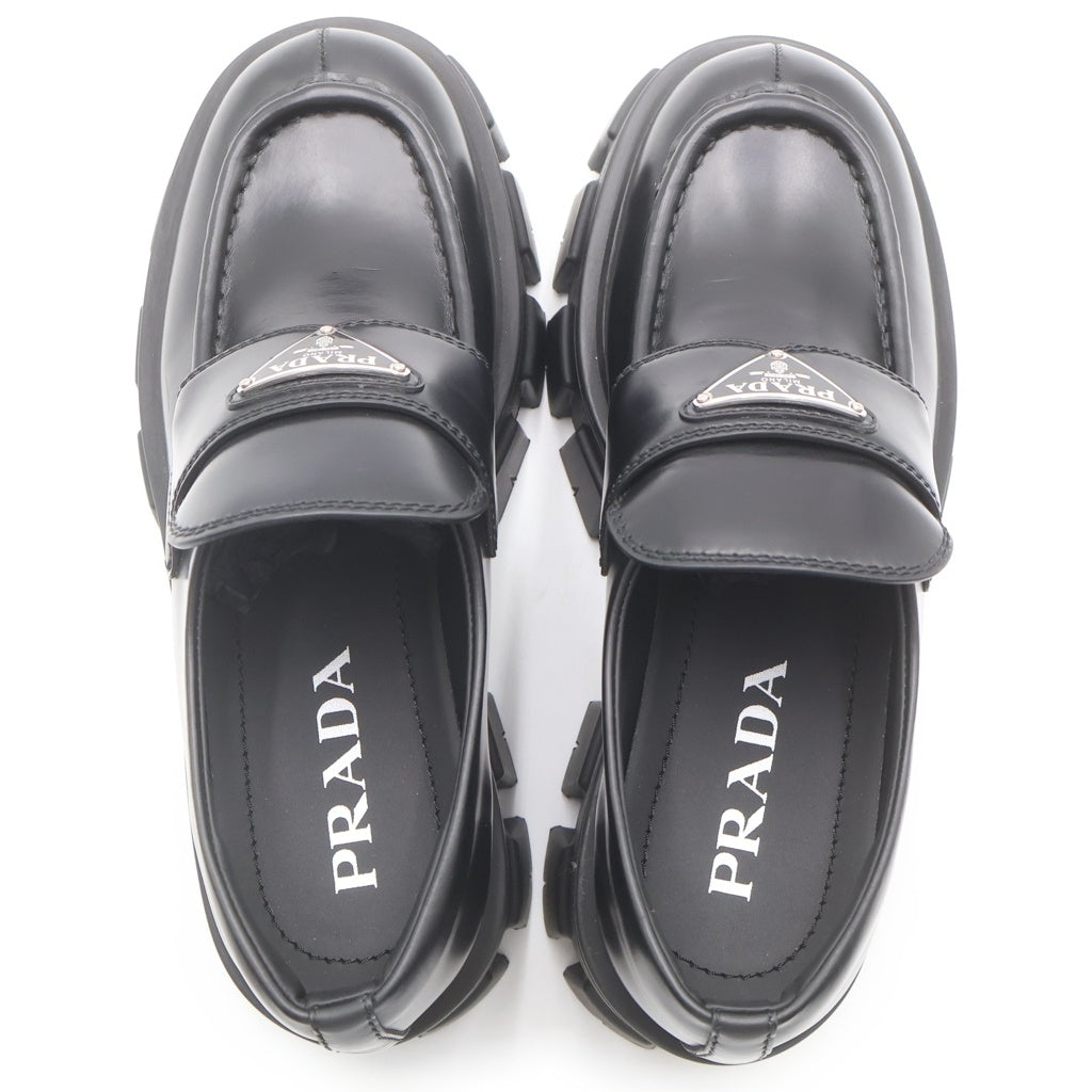 PRADA(プラダ) BRUSHED LEATHER MONOLITH LOAFERS モノリス ブラッシュドレザー ローファー ブラック レディース 649