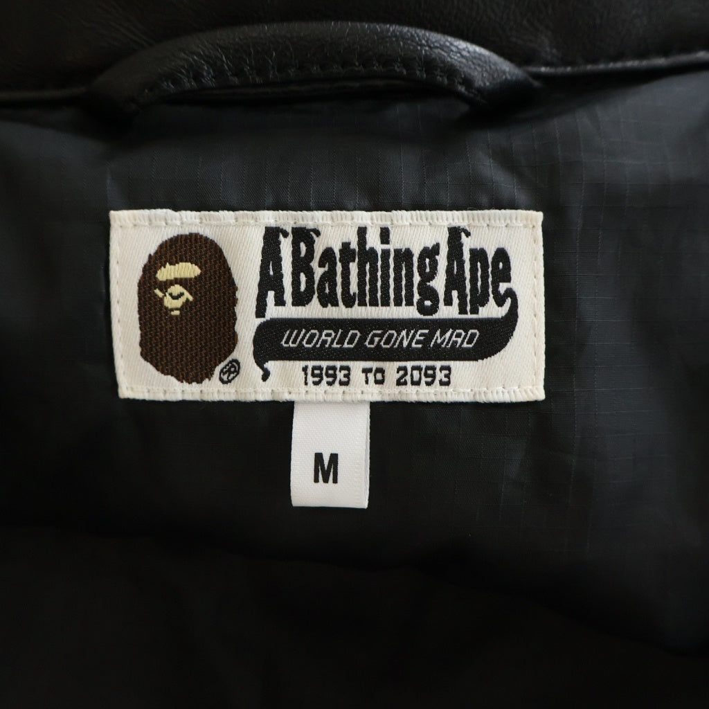 A BATHING APE(アベイシングエイプ) LETHER CLASSIC DOWN JACKET シープスキン 羊皮 レザー クラッシック ダウン ジャケット ブラック 001HJB801009X