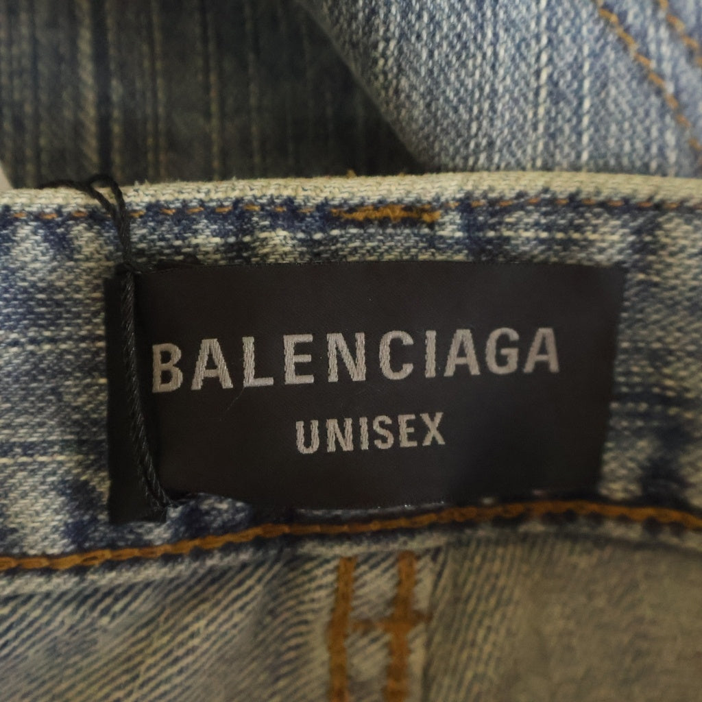 BALENCIAGA(バレンシアガ) 25SS レイヤード Tシャツドッキング加工 ロゴ刺繍 ローライズ ウォッシュデニムパンツ インディゴ/ブラック 833435 TNW65