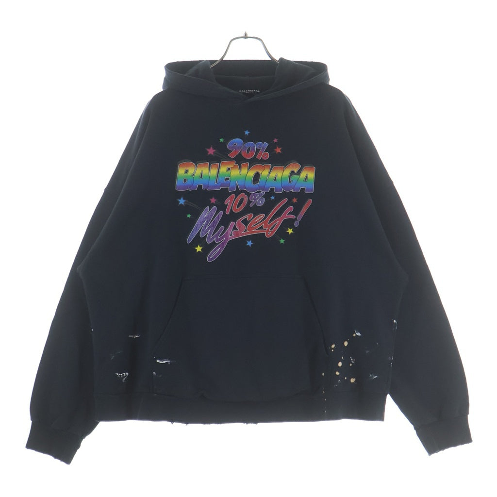 BALENCIAGA(バレンシアガ) 22AW ロゴプリント ダメージ加工 プルオーバースウェットパーカー フーディー ブラック 674986TMVH4