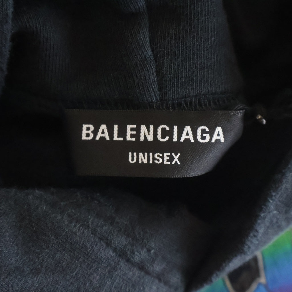 BALENCIAGA(バレンシアガ) 22AW ロゴプリント ダメージ加工 プルオーバースウェットパーカー フーディー ブラック 674986TMVH4
