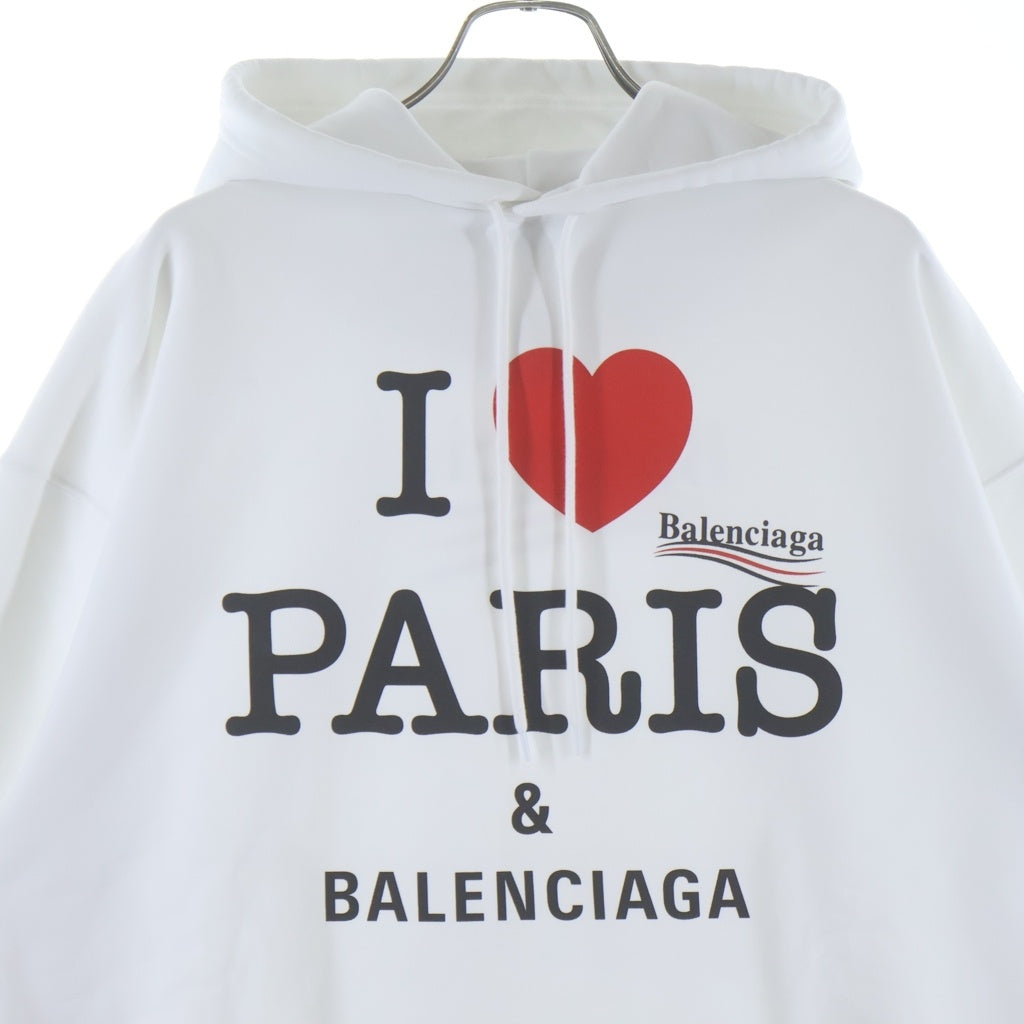 BALENCIAGA(バレンシアガ) 21AW I LOVE PARIS & ロゴプリント コットン プルオーバースウェットパーカー フーディ ホワイト 578135 TSVY8