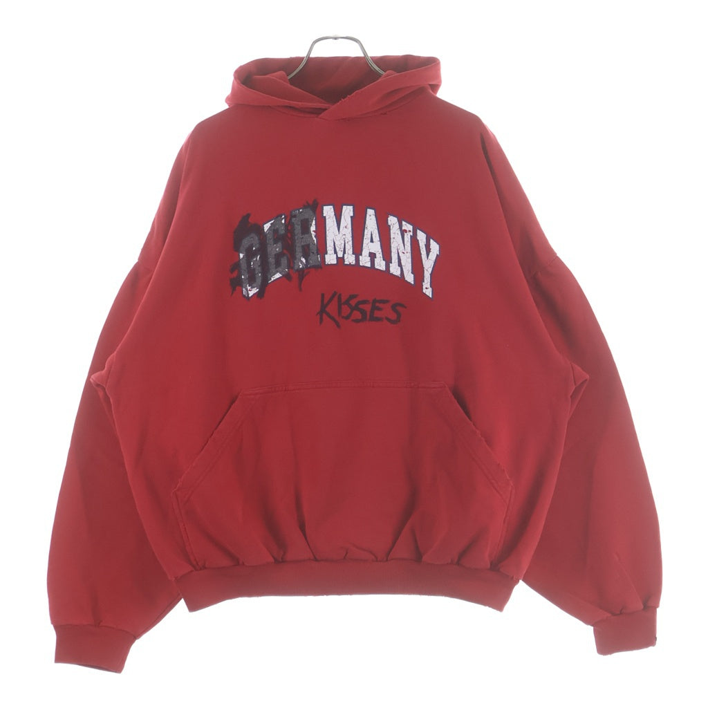 BALENCIAGA(バレンシアガ) 23AW Faux Logo Round Hem Hoodie フェイクロゴ ダメージ加工 プルオーバースウェットパーカー フーディー レッド 761458 TPVE3