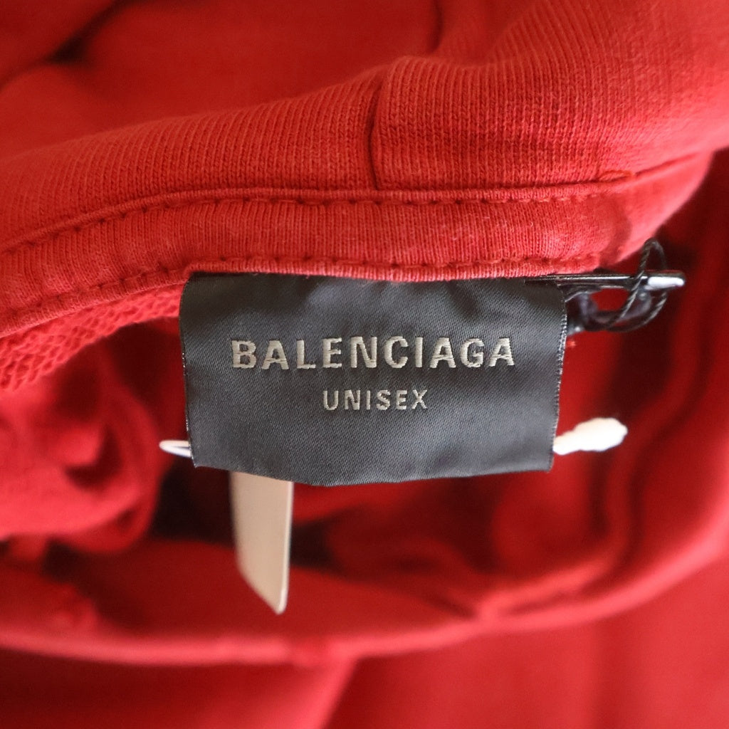 BALENCIAGA(バレンシアガ) 23AW Faux Logo Round Hem Hoodie フェイクロゴ ダメージ加工 プルオーバースウェットパーカー フーディー レッド 761458 TPVE3