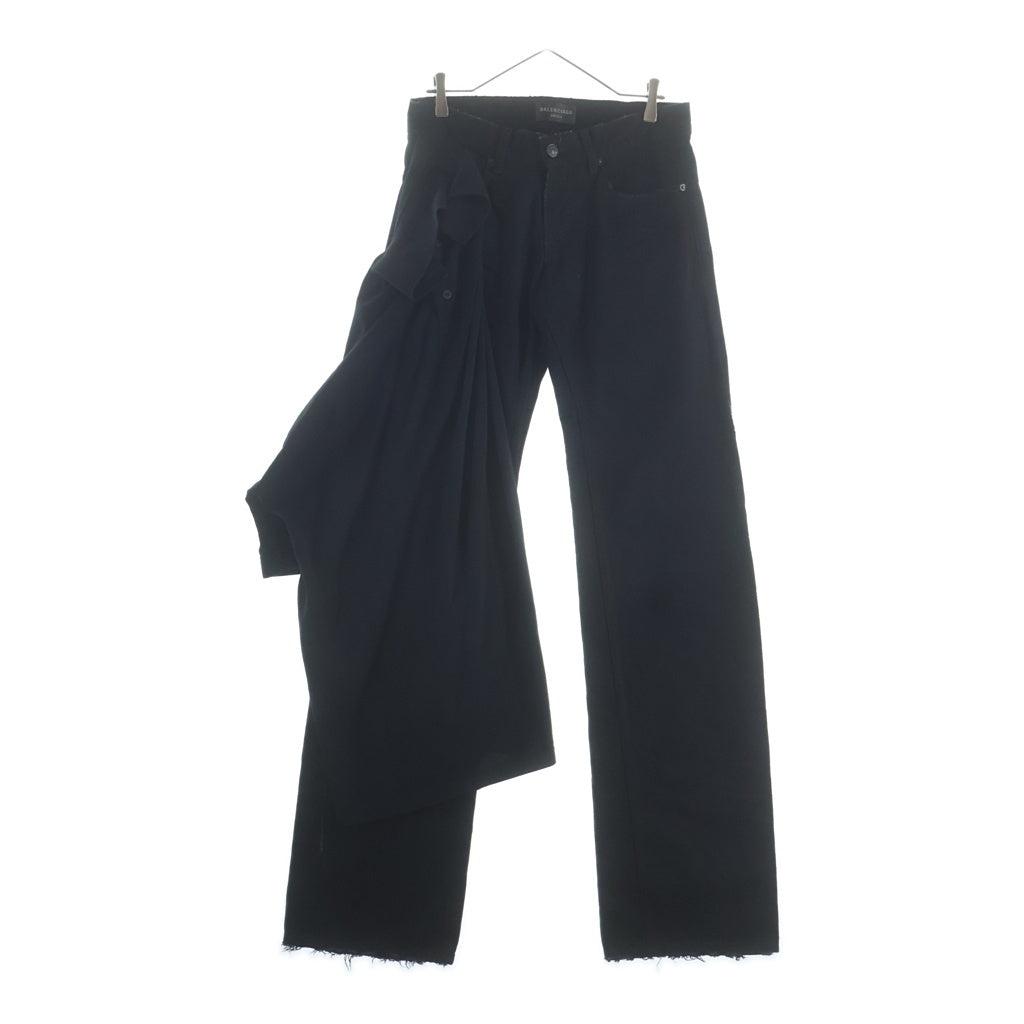 BALENCIAGA(バレンシアガ) レイヤード ポロシャツドッキング加工 ダメージ加工 バギーデニムパンツ ブラック 833435 TNW65