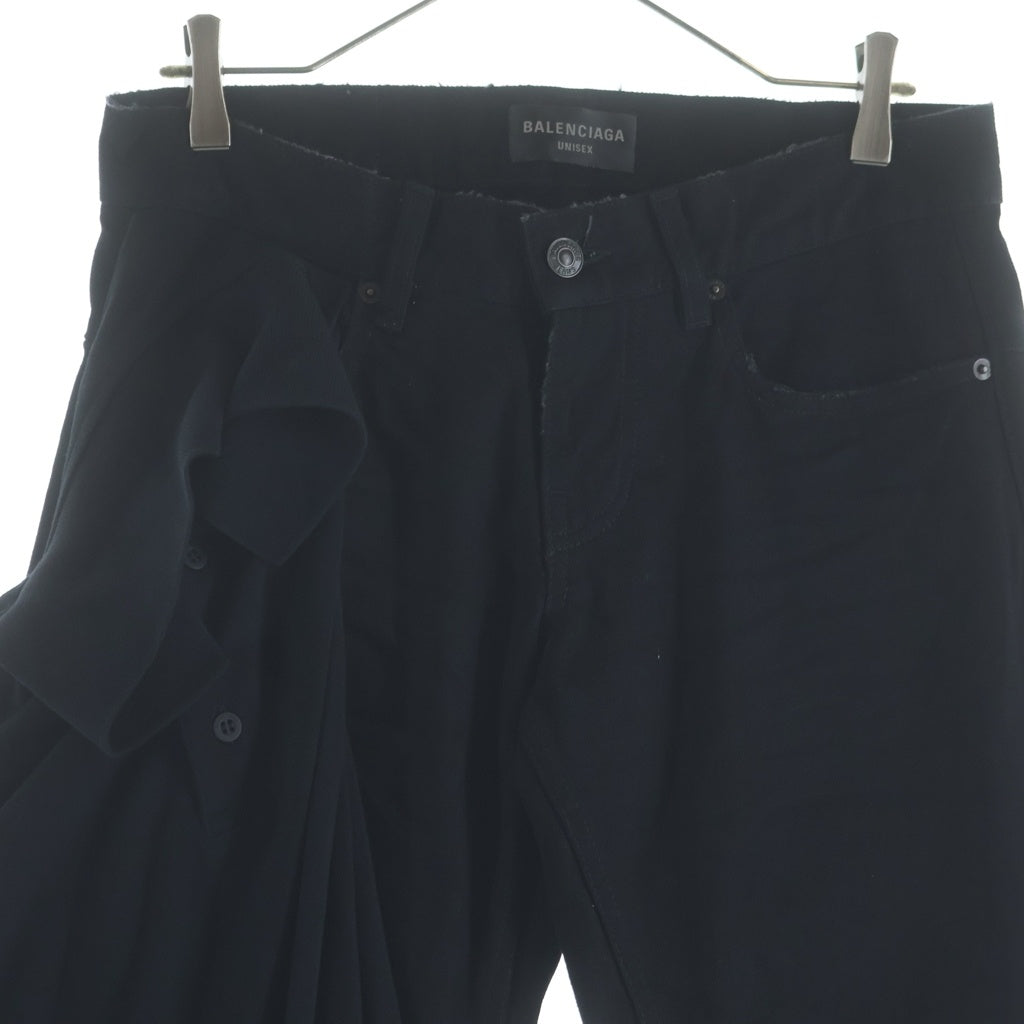 BALENCIAGA(バレンシアガ) レイヤード ポロシャツドッキング加工 ダメージ加工 バギーデニムパンツ ブラック 833435 TNW65