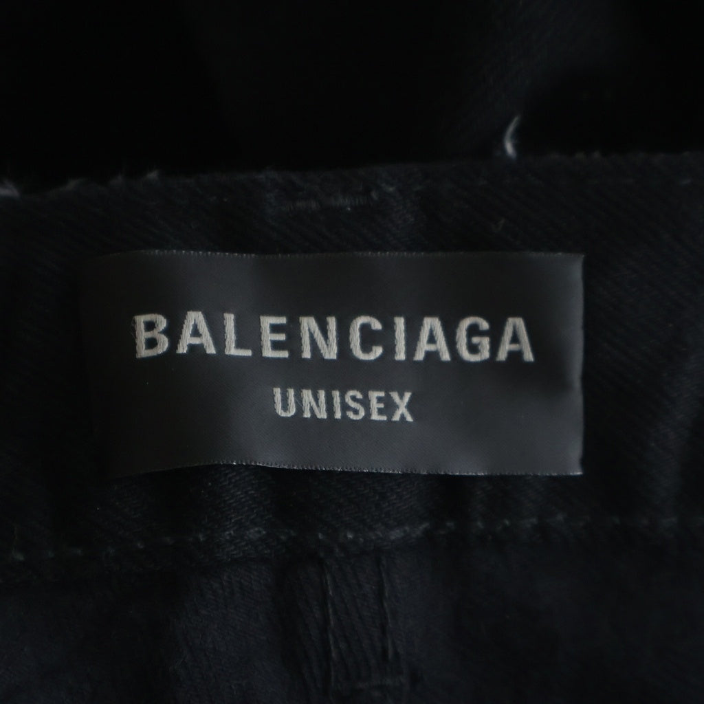 BALENCIAGA(バレンシアガ) レイヤード ポロシャツドッキング加工 ダメージ加工 バギーデニムパンツ ブラック 833435 TNW65