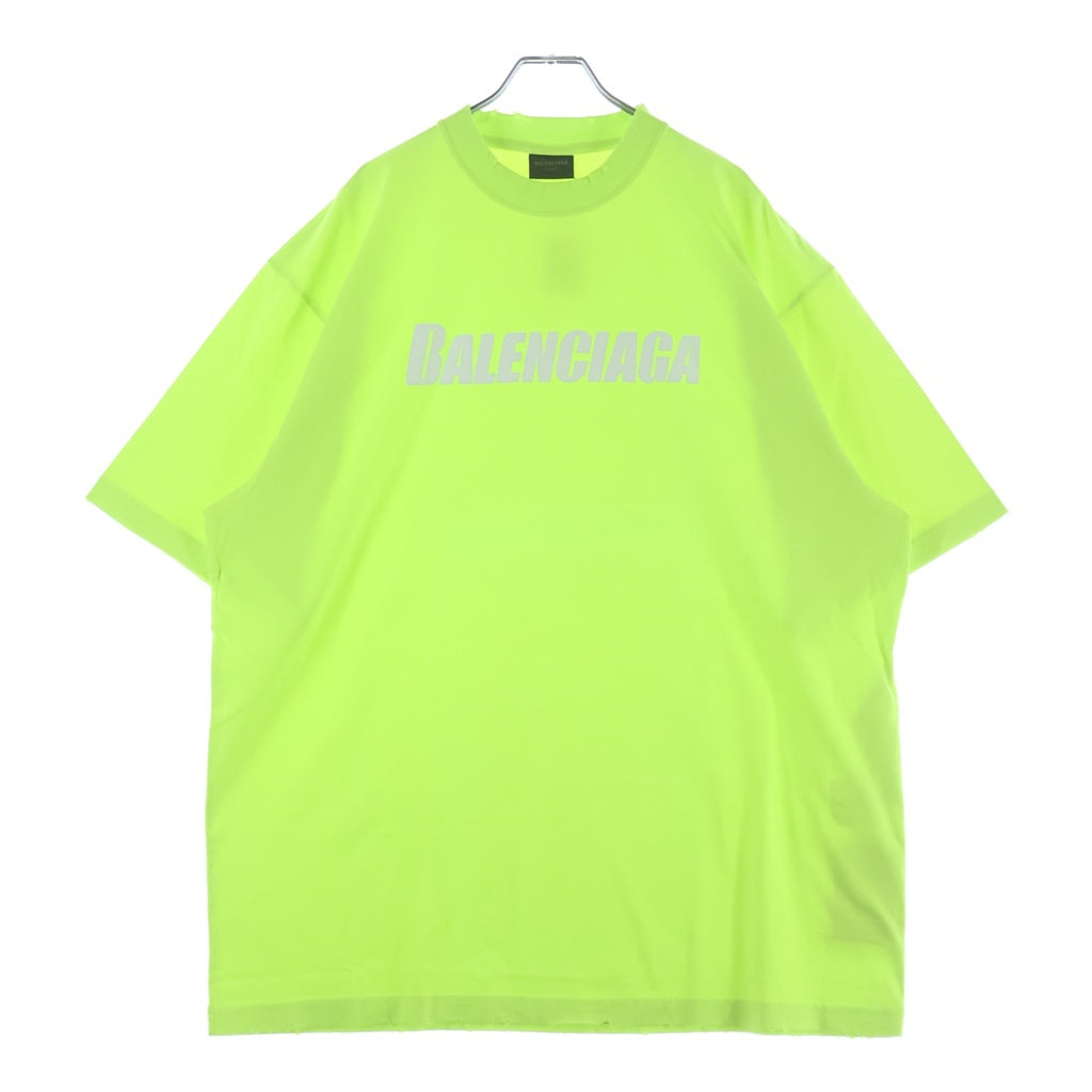BALENCIAGA(バレンシアガ) デストロイ加工 ロゴプリント オーバーサイズTシャツ 半袖クルーネックカットソー イエロー 651795 TNVL1