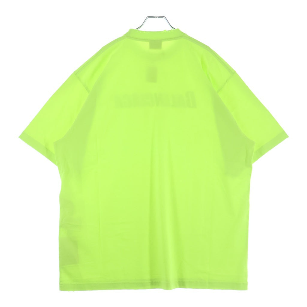 BALENCIAGA(バレンシアガ) デストロイ加工 ロゴプリント オーバーサイズTシャツ 半袖クルーネックカットソー イエロー 651795 TNVL1