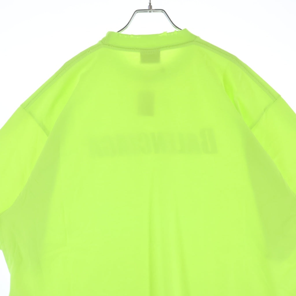 BALENCIAGA(バレンシアガ) デストロイ加工 ロゴプリント オーバーサイズTシャツ 半袖クルーネックカットソー イエロー 651795 TNVL1