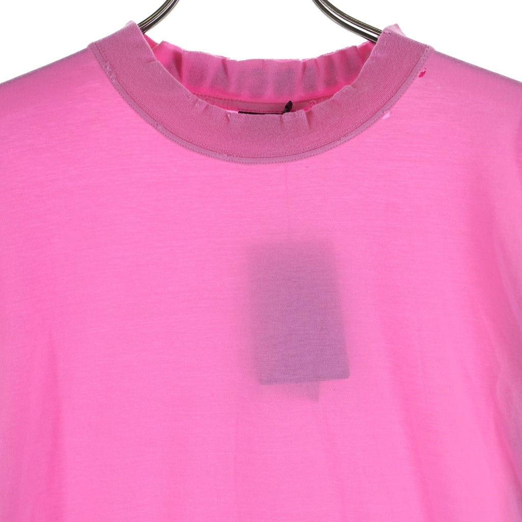 BALENCIAGA(バレンシアガ) 22SS Distressed T-shirt バックネックロゴ刺繍 ダメージ加工Tシャツ 半袖クルーネックカットソー ピンク 739784 TOVF4