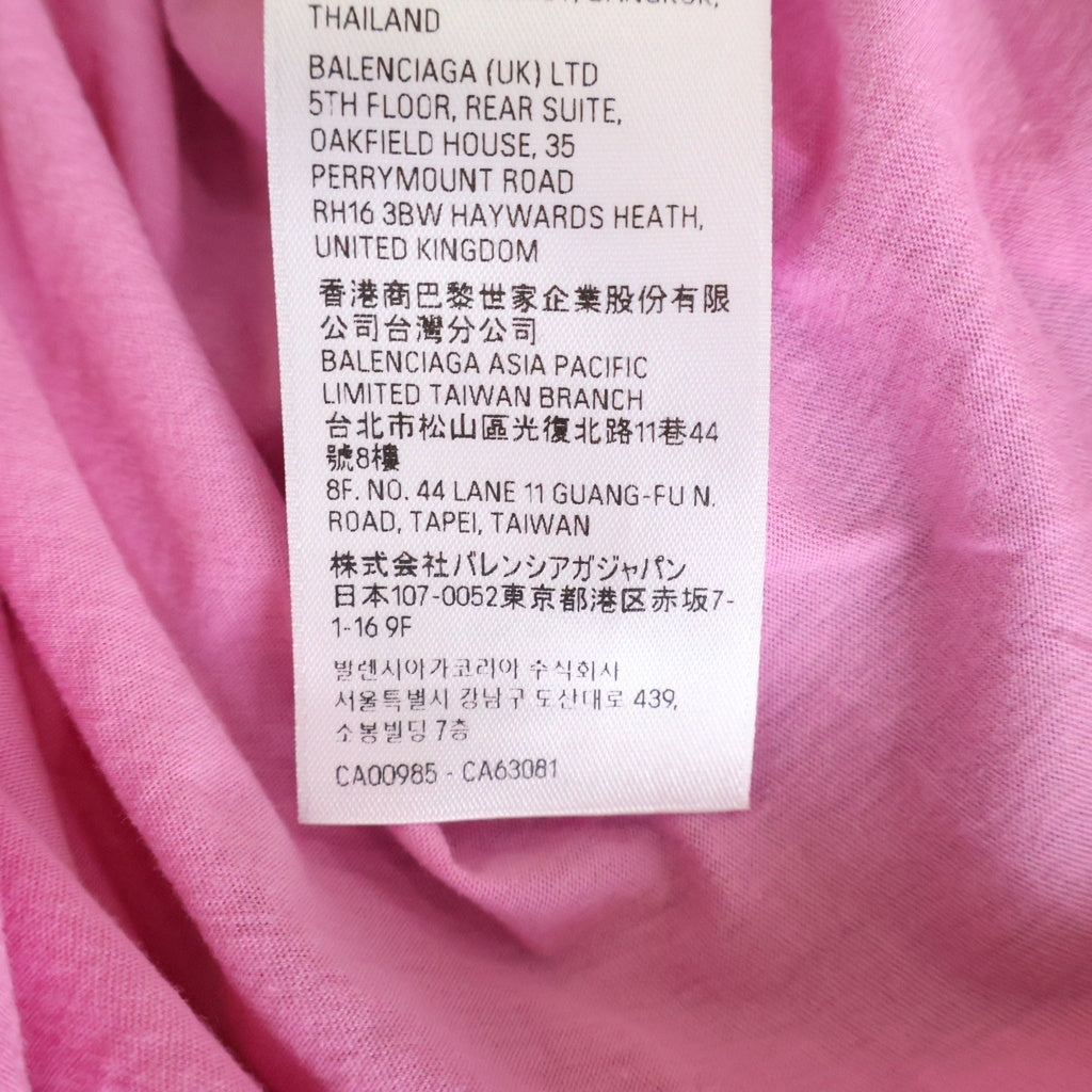 BALENCIAGA(バレンシアガ) 22SS Distressed T-shirt バックネックロゴ刺繍 ダメージ加工Tシャツ 半袖クルーネックカットソー ピンク 739784 TOVF4