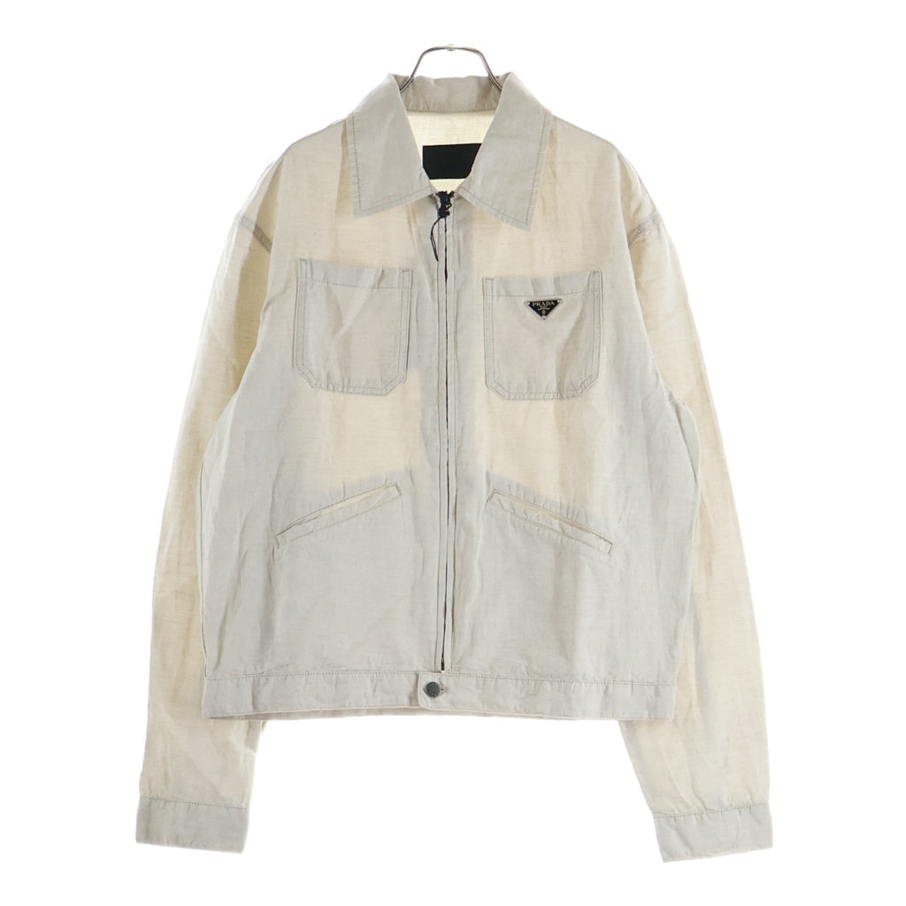 PRADA(プラダ) 23SS トライアングルロゴ ジップアップ リネン ニュートラル シャンブレーブルゾンジャケット ベージュ GEB255