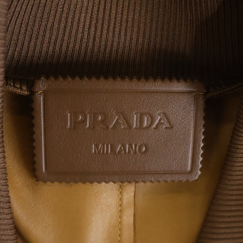 PRADA(プラダ) 25AW スウェード コニャック トラックジャケット ジップアップレザーブルゾン ブラウン UPW563