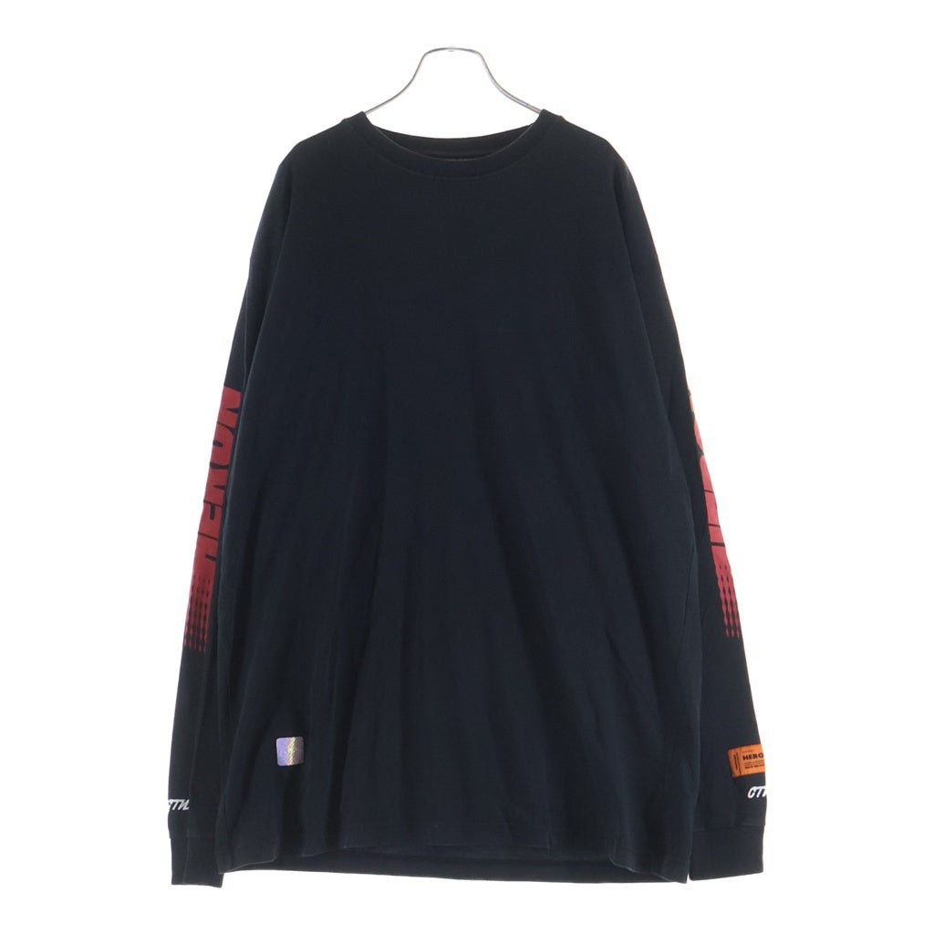 HERON PRESTON(ヘロンプレストン) 袖ロゴプリントTシャツ 長袖クルーネックカットソー ブラック HMAB002S19600050