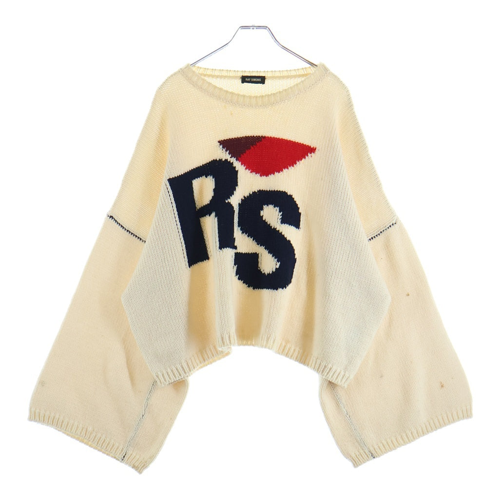 RAF SIMONS(ラフシモンズ) Oversized Instarsia Pull オーバーサイズ RSロゴ刺繍 クルーネックプルオーバーニットセーター ベージュ