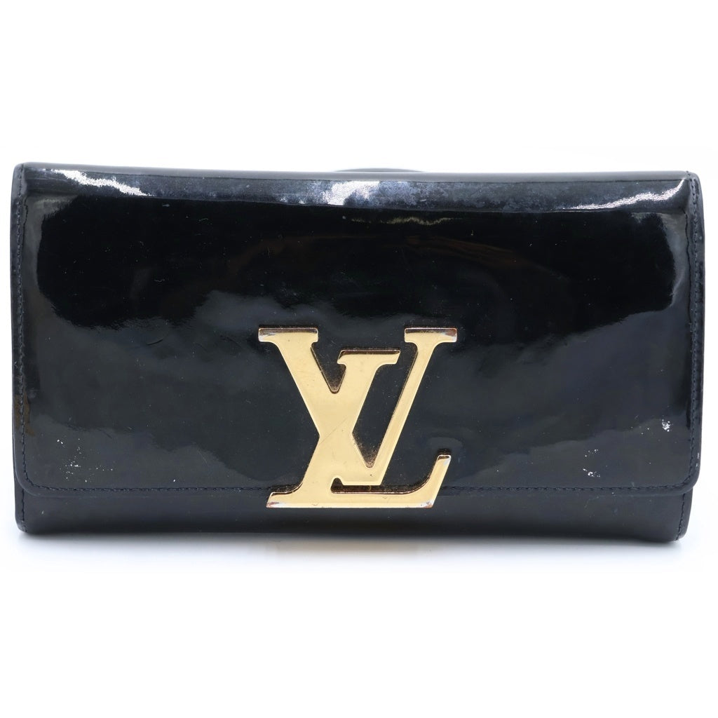 LOUIS VUITTON(ルイヴィトン) ヴェルニ ポルトフォイユルイーズ LVロゴ 二つ折り 長財布 ブラック/ゴールド M61316 CA4184 レディース