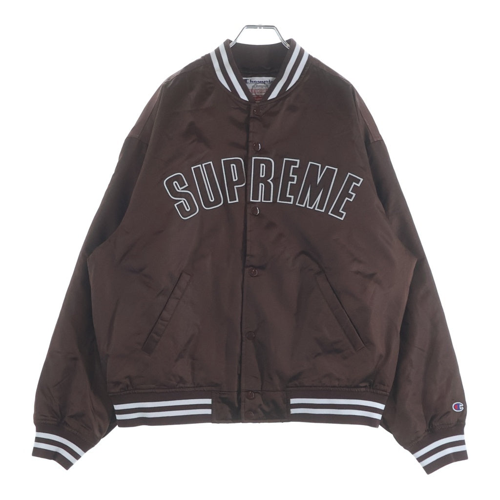 SUPREME(シュプリーム) 26SS ×Champion Satin Varsity Jacket チャンピオン ロゴ刺繍 サテンバーシティ ジャケット ブルゾン ブラウン