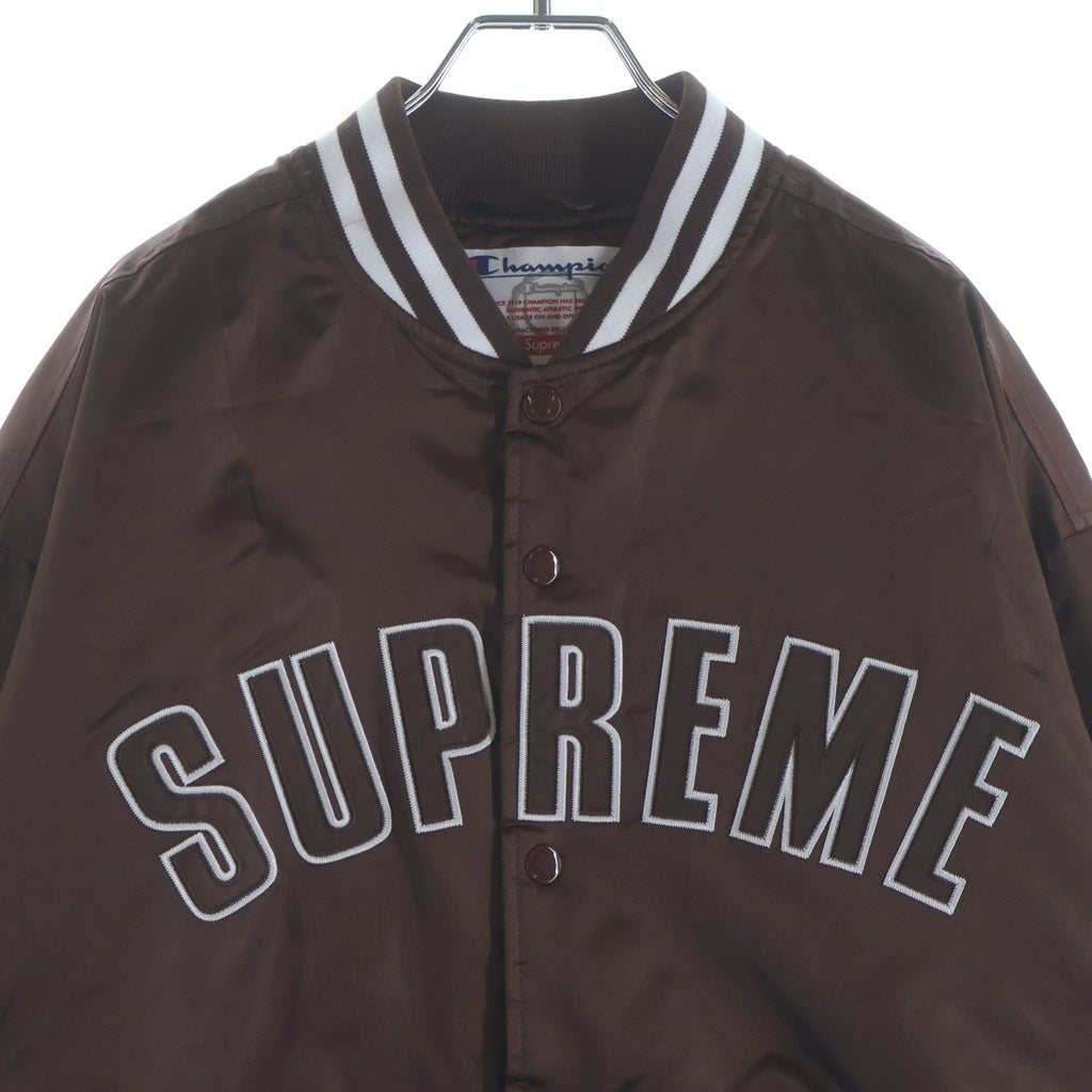 SUPREME(シュプリーム) 26SS ×Champion Satin Varsity Jacket チャンピオン ロゴ刺繍 サテンバーシティ ジャケット ブルゾン ブラウン