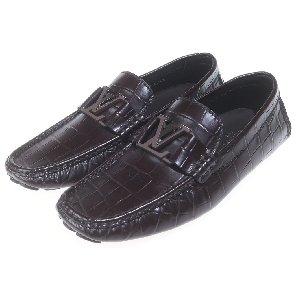 LOUIS VUITTON(ルイヴィトン) Monte Carlo Mocassin モンテカルロ クロコ型押し LVロゴプレート レザー モカシン シューズ ブラウン 1AD5ZG