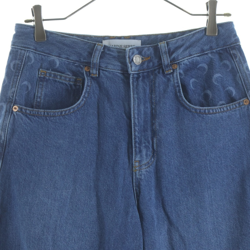 MARINE SERRE(マリーン セル) MOON PRINT WIDE LEG JEANS ムーンプリントワイドレッグジーンズ レディース バギーデニム ワイドパンツ ブルー