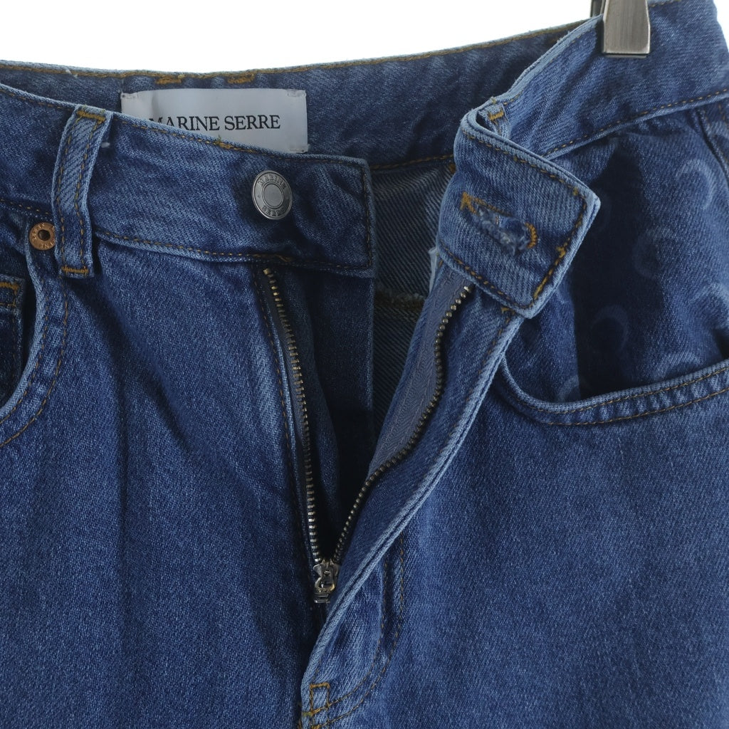 MARINE SERRE(マリーン セル) MOON PRINT WIDE LEG JEANS ムーンプリントワイドレッグジーンズ レディース バギーデニム ワイドパンツ ブルー