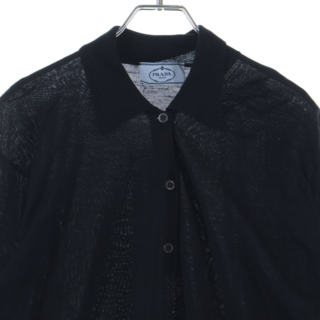PRADA(プラダ) 24AW WOOL KNIT POLO SHIRT ウールニット長袖ポロシャツ レディース ブラック DNA00T S000 145T