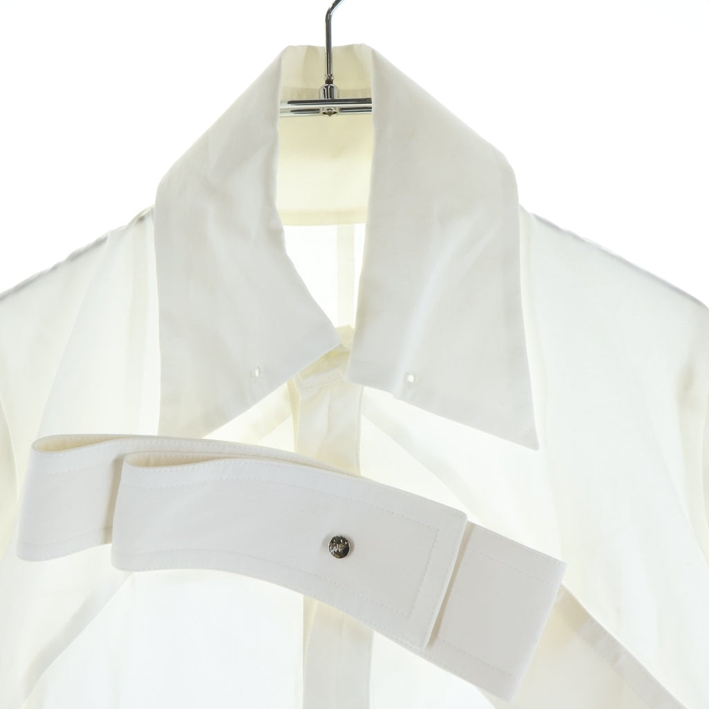 Yohji Yamamoto FEMME(ヨウジヤマモトファム) 06SS ASYMMETRIC FLAP TIE STUDDED SHIRT アシンメトリー フラップタイ スタッド 長袖シャツ レディース ホワイト FR-B22-001